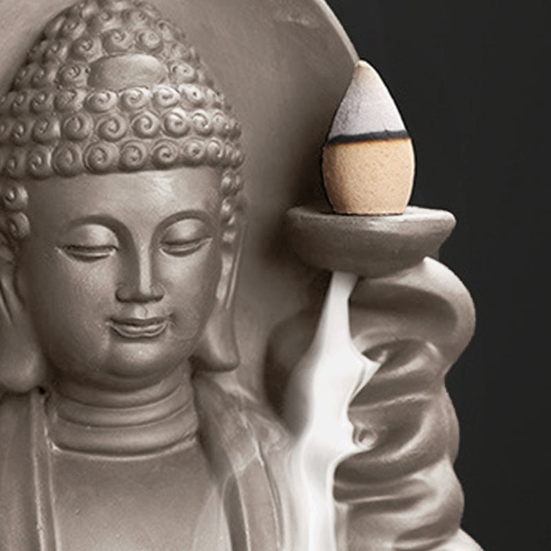 Buddha Stones Tibetan Avalokitesvara Buddha Lotus Healing Backflow Smoke Fountain Incense Burner - image 17