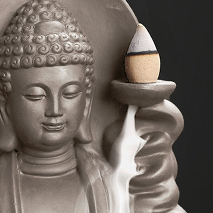 Buddha Stones Tibetan Avalokitesvara Buddha Lotus Healing Backflow Smoke Fountain Incense Burner - image 17