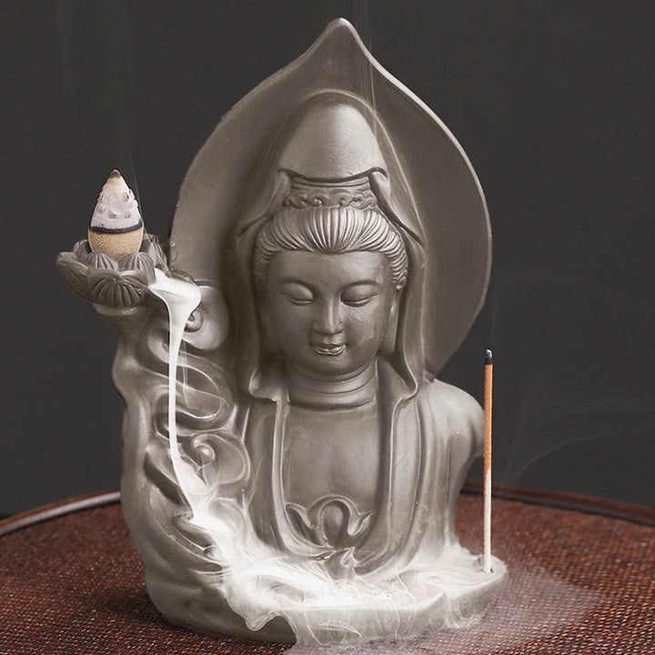 Buddha Stones Tibetan Avalokitesvara Buddha Lotus Healing Backflow Smoke Fountain Incense Burner - image 6
