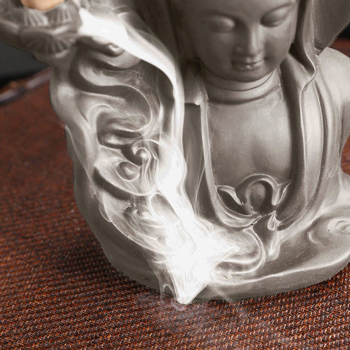 Buddha Stones Tibetan Avalokitesvara Buddha Lotus Healing Backflow Smoke Fountain Incense Burner - image 3