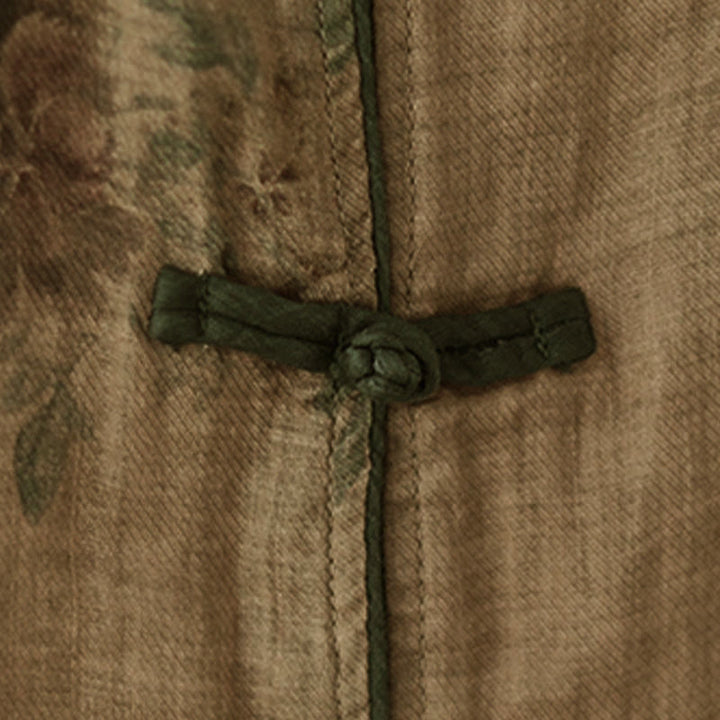 Buddha Stones Purple Flower Print Frog-Button Design Shirt - image 7