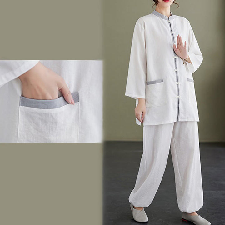 Buddha Stones 2pcs Cotton Tai Chi Shirt Top Pants Meditation Zen Clothing Women's Set - image 11