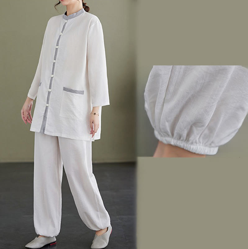 Buddha Stones 2pcs Cotton Tai Chi Shirt Top Pants Meditation Zen Clothing Women's Set - image 9