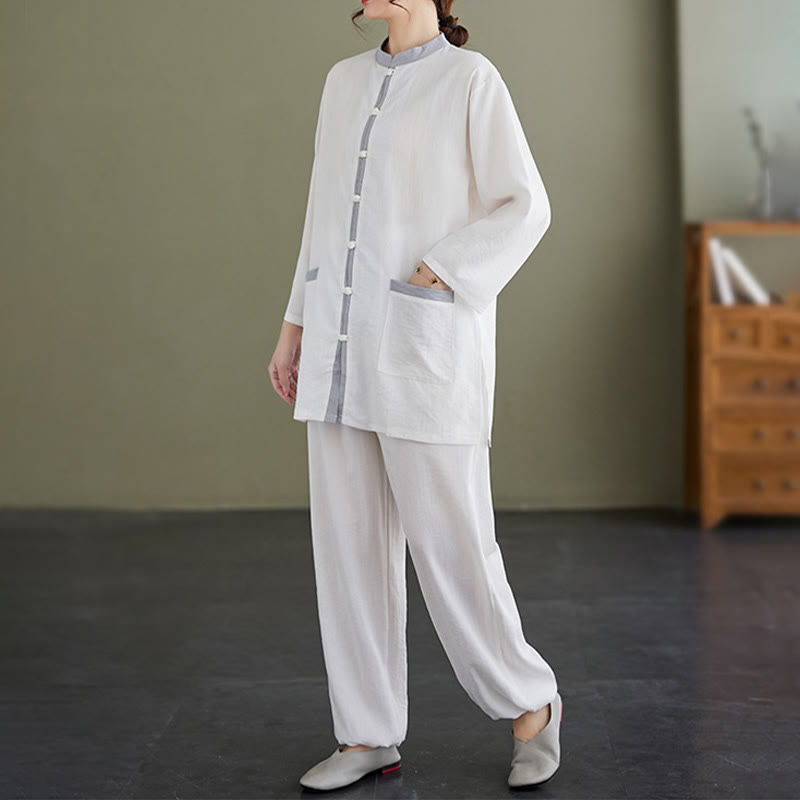 Buddha Stones 2pcs Cotton Tai Chi Shirt Top Pants Meditation Zen Clothing Women's Set - image 8