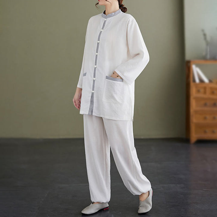 Buddha Stones 2pcs Cotton Tai Chi Shirt Top Pants Meditation Zen Clothing Women's Set - image 8
