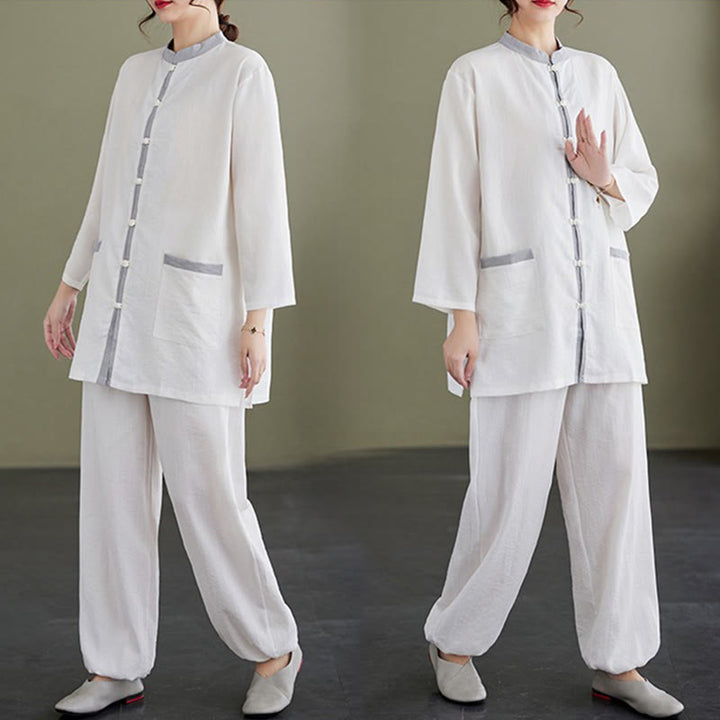 Buddha Stones 2pcs Cotton Tai Chi Shirt Top Pants Meditation Zen Clothing Women's Set - image 10