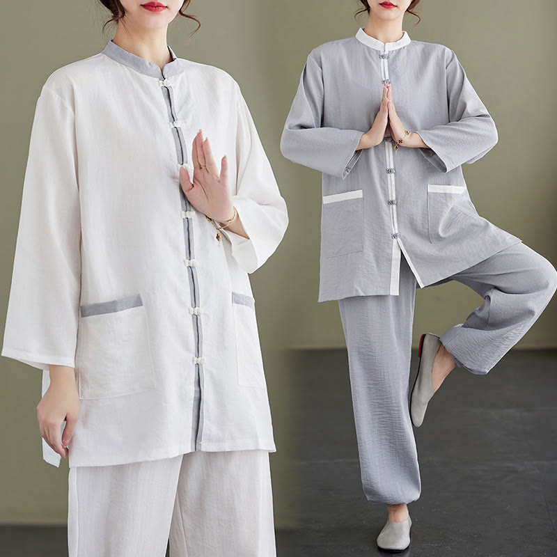 Buddha Stones 2pcs Cotton Tai Chi Shirt Top Pants Meditation Zen Clothing Women's Set - image 17