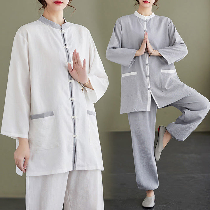 Buddha Stones 2pcs Cotton Tai Chi Shirt Top Pants Meditation Zen Clothing Women's Set - image 17