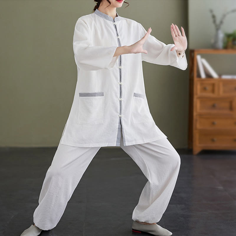 Buddha Stones 2pcs Cotton Tai Chi Shirt Top Pants Meditation Zen Clothing Women's Set - image 7