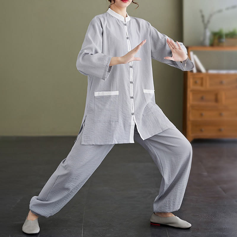Buddha Stones 2pcs Cotton Tai Chi Shirt Top Pants Meditation Zen Clothing Women's Set - image 5