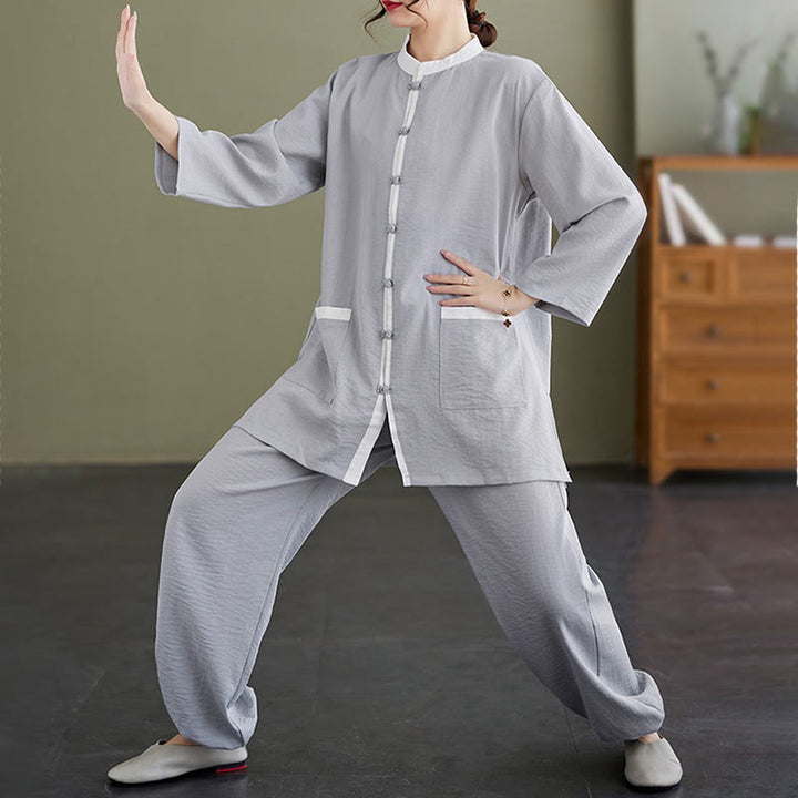 Buddha Stones 2pcs Cotton Tai Chi Shirt Top Pants Meditation Zen Clothing Women's Set - image 4