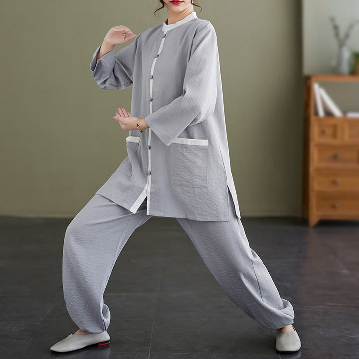 Buddha Stones 2pcs Cotton Tai Chi Shirt Top Pants Meditation Zen Clothing Women's Set - image 3