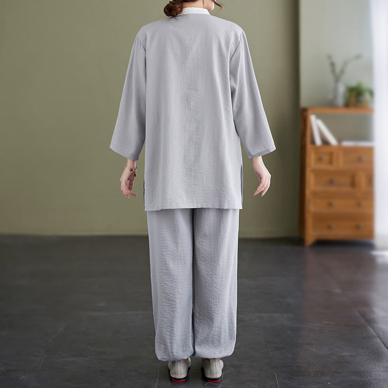 Buddha Stones 2pcs Cotton Tai Chi Shirt Top Pants Meditation Zen Clothing Women's Set - image 2