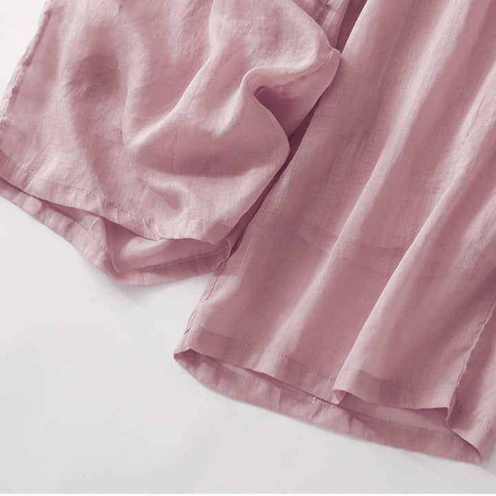 Buddha Stones Casual Flower Embroidery Women's Cotton Linen Elastic Waist  Wide Leg Pants With Pockets - image 15