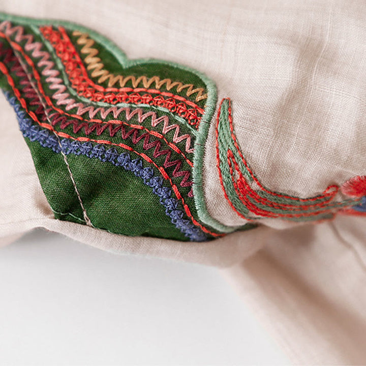 Buddha Stones Casual Flower Embroidery Women's Cotton Linen Elastic Waist  Wide Leg Pants With Pockets - image 20