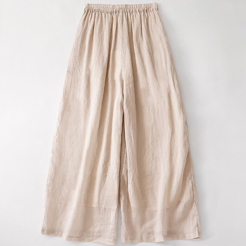 Buddha Stones Casual Flower Embroidery Women's Cotton Linen Elastic Waist  Wide Leg Pants With Pockets - image 18
