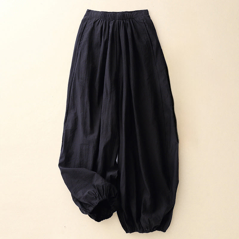 Buddha Stones Casual Simple Design Women's Cotton Harem Pants With Pockets - Black - US8-10，UK/AU12-14，EU40-42 (2XL) - image 0