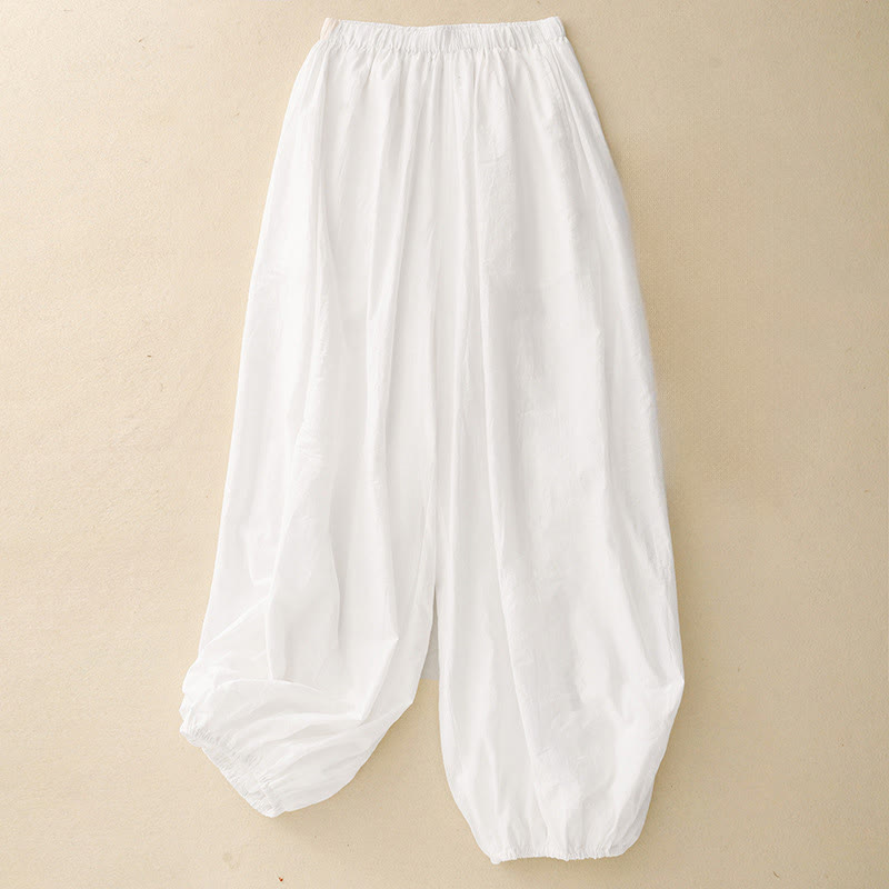 Buddha Stones Casual Simple Design Women's Cotton Harem Pants With Pockets - White - US8-10，UK/AU12-14，EU40-42 (2XL) - image 4