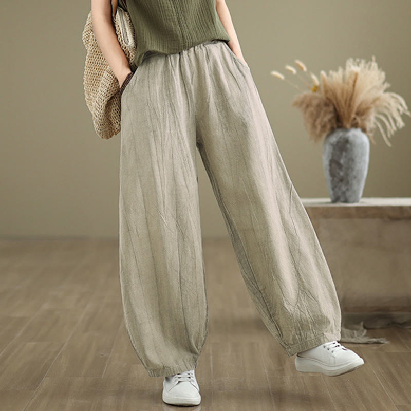 Buddha Stones Casual Plain Women's Cotton Linen Harem Pants With Pockets - image 1