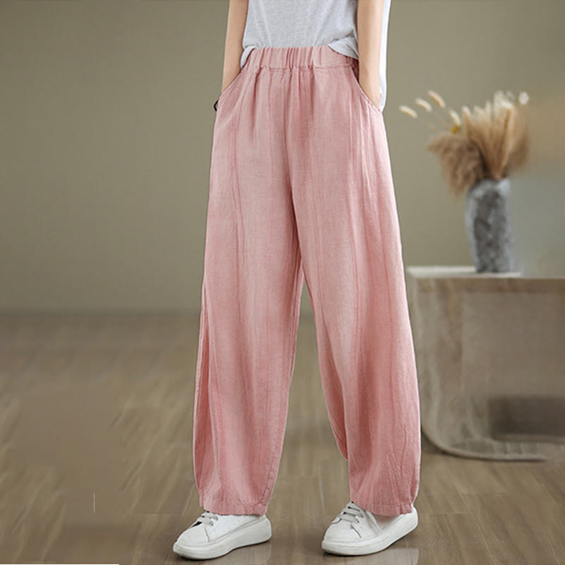 Buddha Stones Casual Plain Women's Cotton Linen Harem Pants With Pockets - Pink - US8-10，UK/AU12-14，EU40-42 (2XL) - image 19