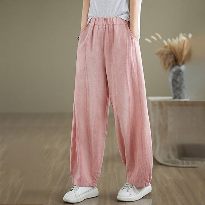 Buddha Stones Casual Plain Women's Cotton Linen Harem Pants With Pockets - Pink - US8-10，UK/AU12-14，EU40-42 (2XL) - image 19