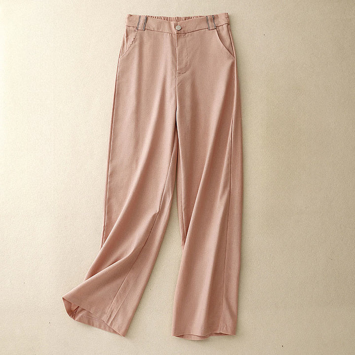 Buddha Stones Casual Straight Leg Design Women's Cotton Linen Pants With Pockets - LightSalmon - US14，UK/AU18，EU46 (2XL) - image 0