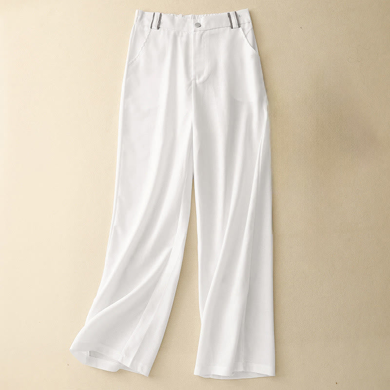 Buddha Stones Casual Straight Leg Design Women's Cotton Linen Pants With Pockets - White - US14，UK/AU18，EU46 (2XL) - image 7