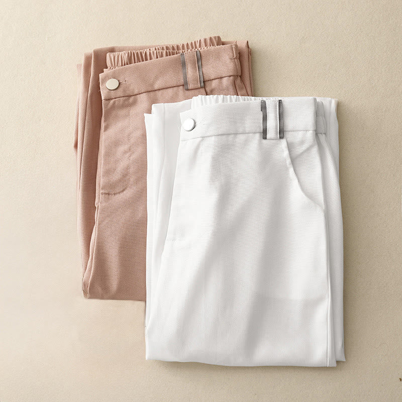 Buddha Stones Casual Straight Leg Design Women's Cotton Linen Pants With Pockets - image 13