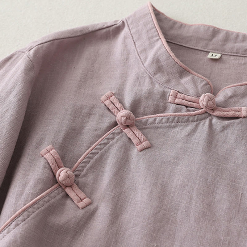 Buddha Stones Plain Slanted Buttons Cotton Linen Women's Shirt - image 6