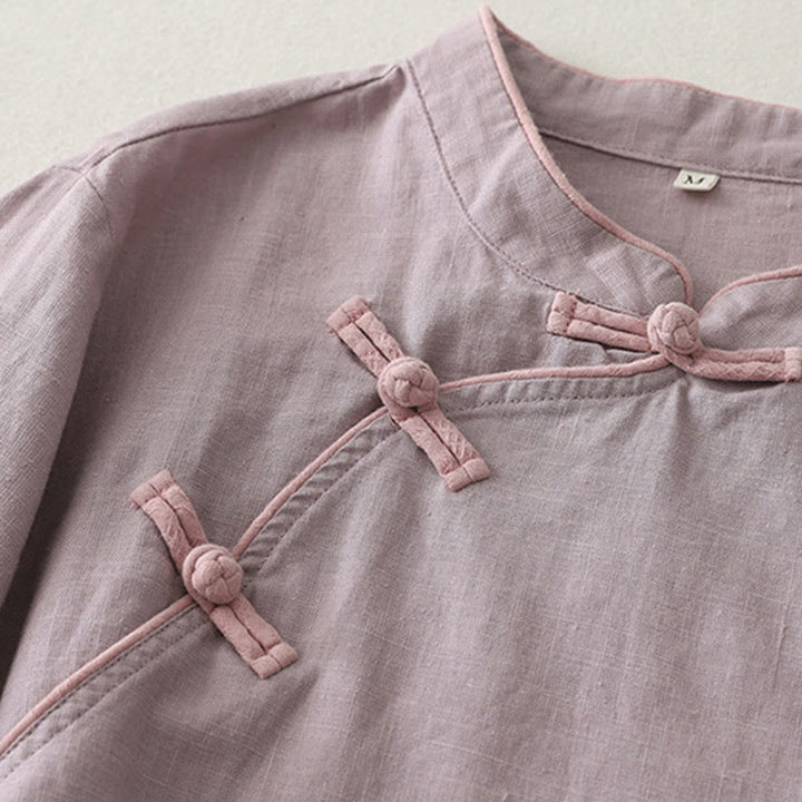 Buddha Stones Plain Slanted Buttons Cotton Linen Women's Shirt - image 6