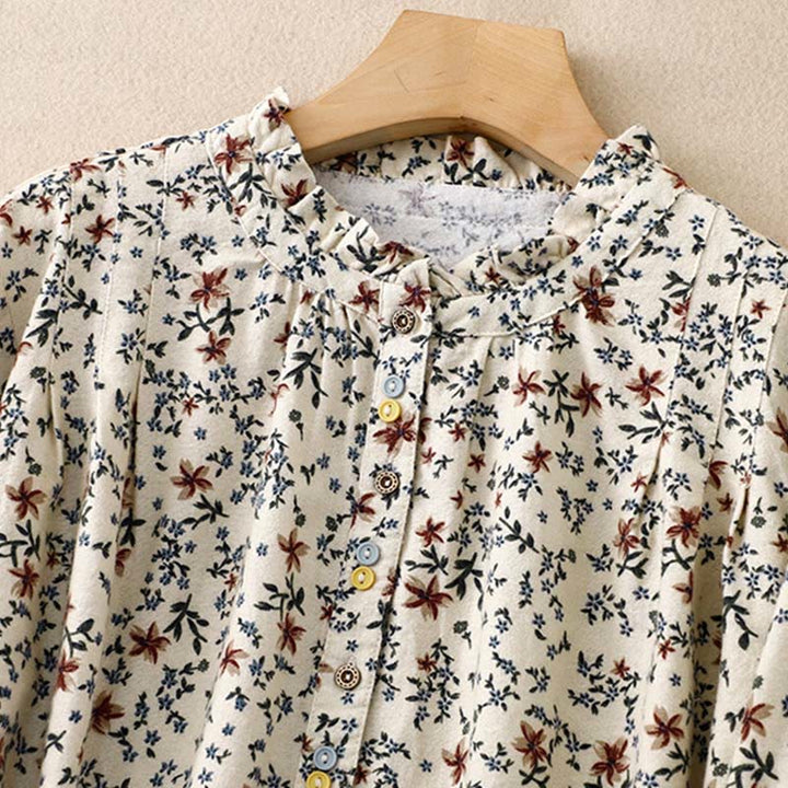 Buddha Stones Casual Florals Crew Neck Cotton Linen Women's Shirt - image 2