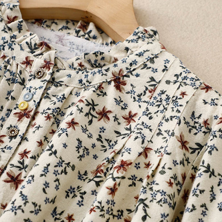 Buddha Stones Casual Florals Crew Neck Cotton Linen Women's Shirt - image 5