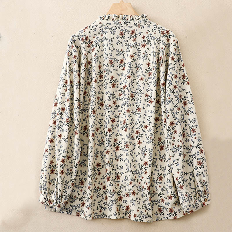 Buddha Stones Casual Florals Crew Neck Cotton Linen Women's Shirt - image 1