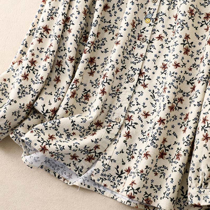 Buddha Stones Casual Florals Crew Neck Cotton Linen Women's Shirt - image 3