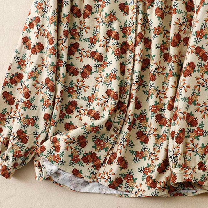 Buddha Stones Casual Florals Crew Neck Cotton Linen Women's Shirt - image 12