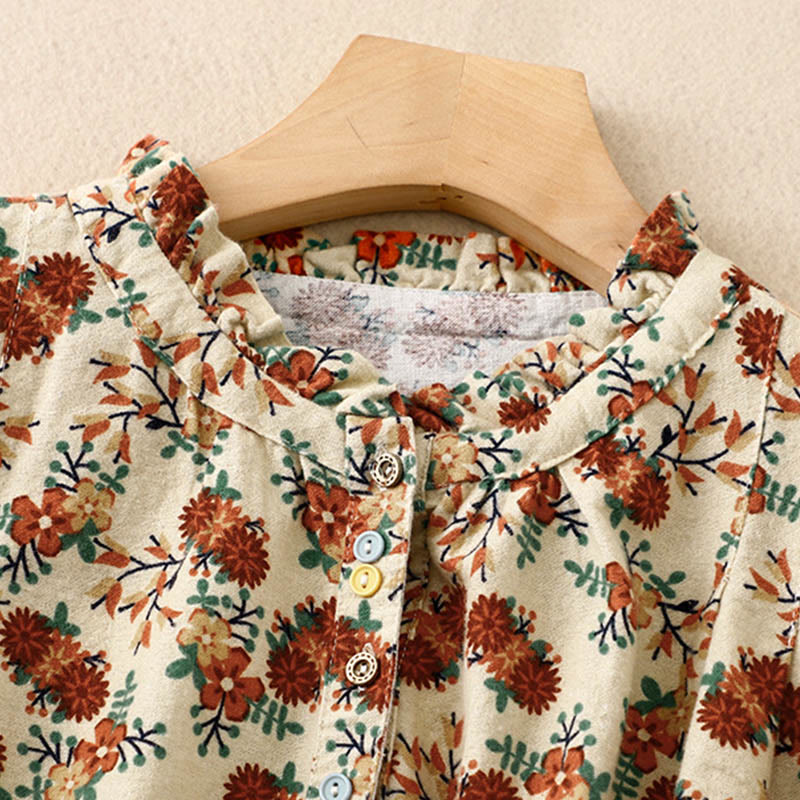Buddha Stones Casual Florals Crew Neck Cotton Linen Women's Shirt - image 11
