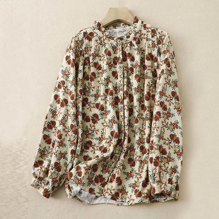 Buddha Stones Casual Florals Crew Neck Cotton Linen Women's Shirt - Moccasin - US14，UK/AU18，EU46 (2XL) - image 10