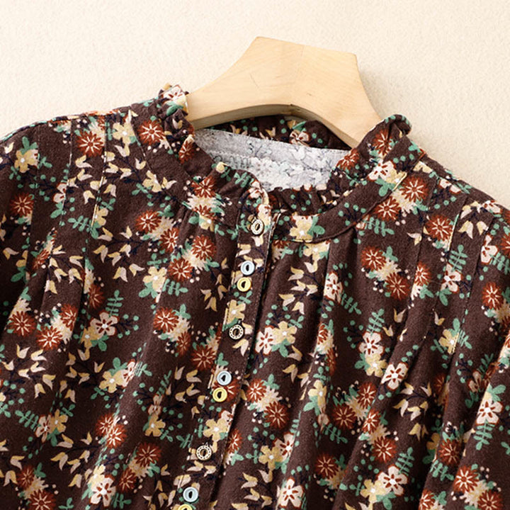 Buddha Stones Casual Florals Crew Neck Cotton Linen Women's Shirt - image 23