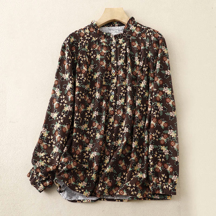 Buddha Stones Casual Florals Crew Neck Cotton Linen Women's Shirt - SaddleBrown - US14，UK/AU18，EU46 (2XL) - image 22