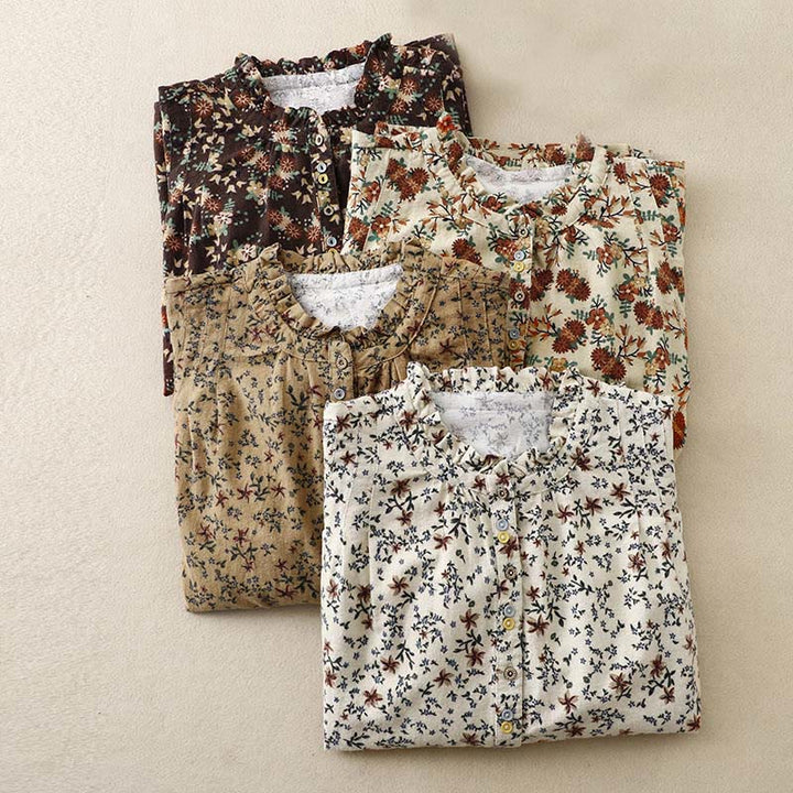 Buddha Stones Casual Florals Crew Neck Cotton Linen Women's Shirt - image 30