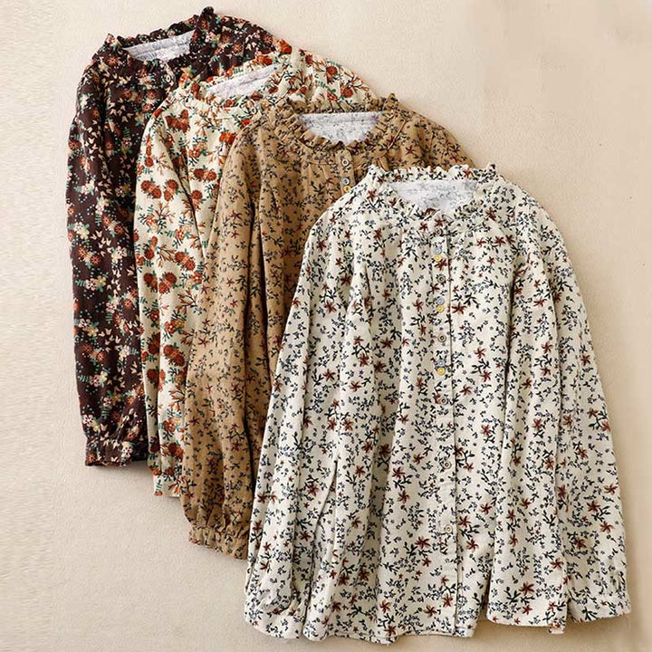 Buddha Stones Casual Florals Crew Neck Cotton Linen Women's Shirt - image 28