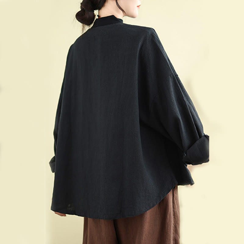 Buddha Stones Plain Design Long Sleeve Women's Cotton Linen Jacket With Pockets - image 12