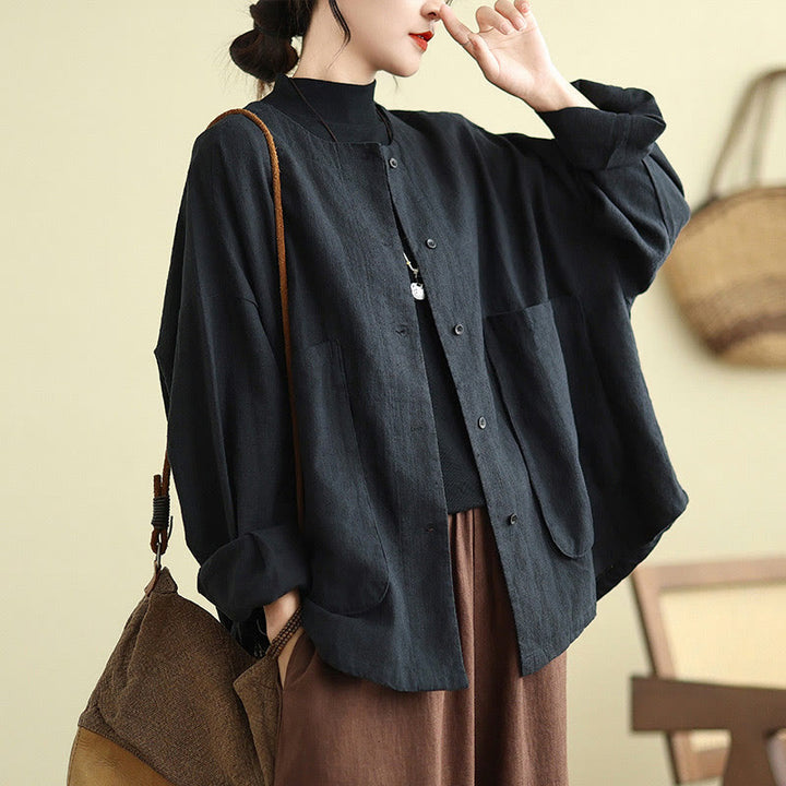 Buddha Stones Plain Design Long Sleeve Women's Cotton Linen Jacket With Pockets - image 14