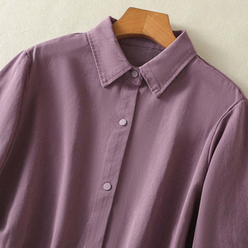 Buddha Stones Plain Button Design Stand Collar Women's Cotton Jacket - image 2