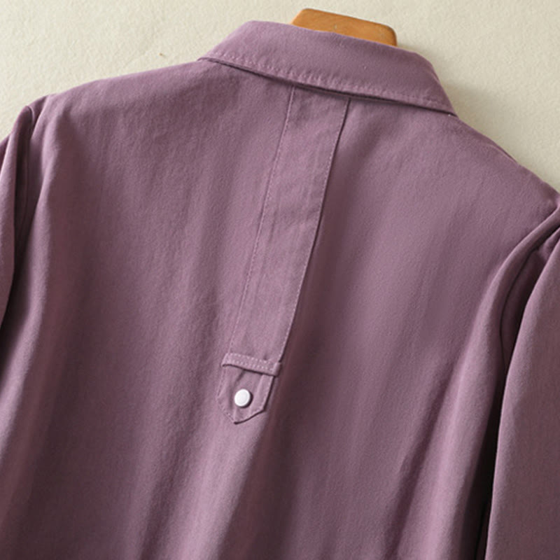 Buddha Stones Plain Button Design Stand Collar Women's Cotton Jacket - image 3