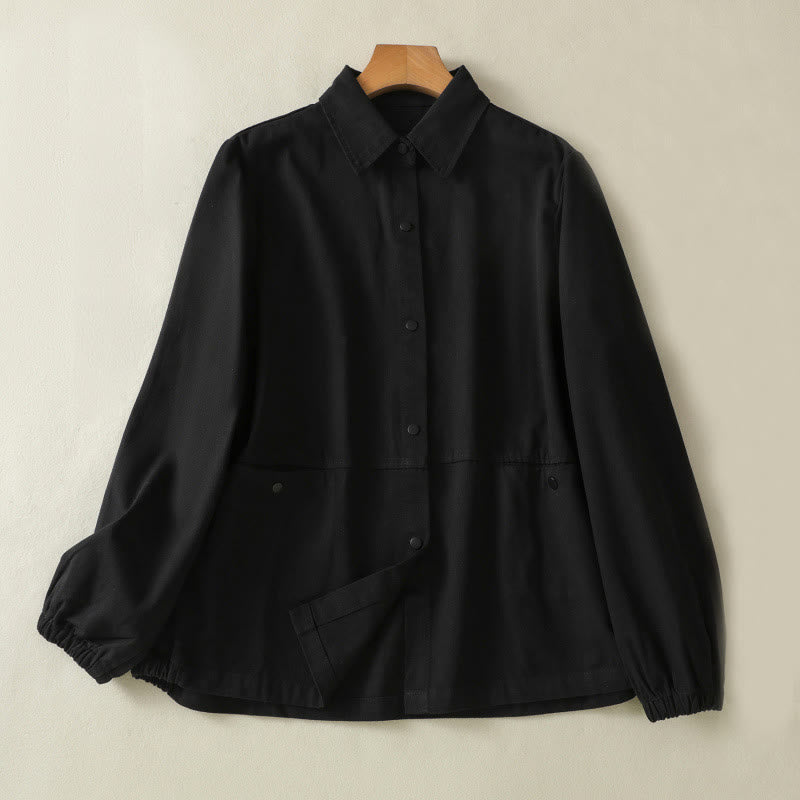 Buddha Stones Plain Button Design Stand Collar Women's Cotton Jacket - Black - US14，UK/AU18，EU46 (2XL) - image 8