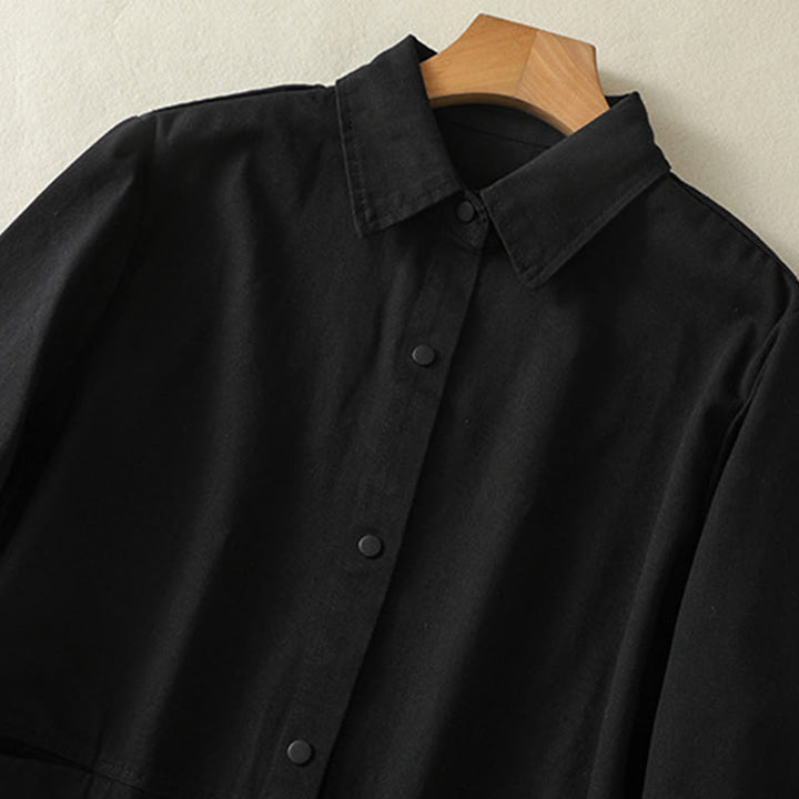 Buddha Stones Plain Button Design Stand Collar Women's Cotton Jacket - image 14