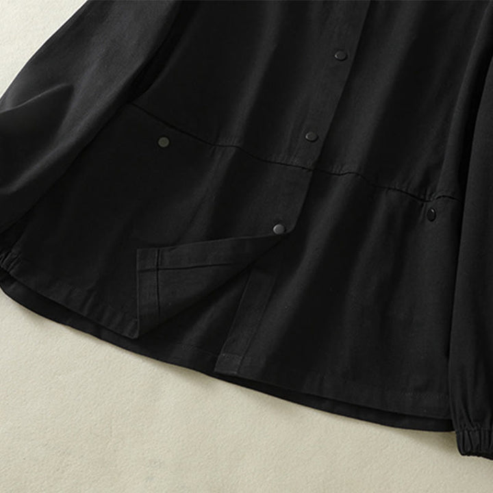 Buddha Stones Plain Button Design Stand Collar Women's Cotton Jacket - image 15