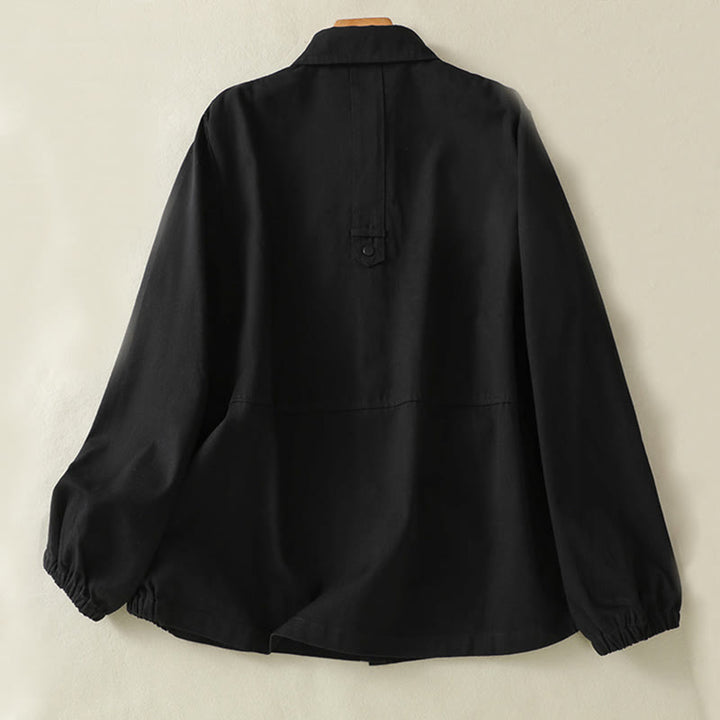 Buddha Stones Plain Button Design Stand Collar Women's Cotton Jacket - image 11