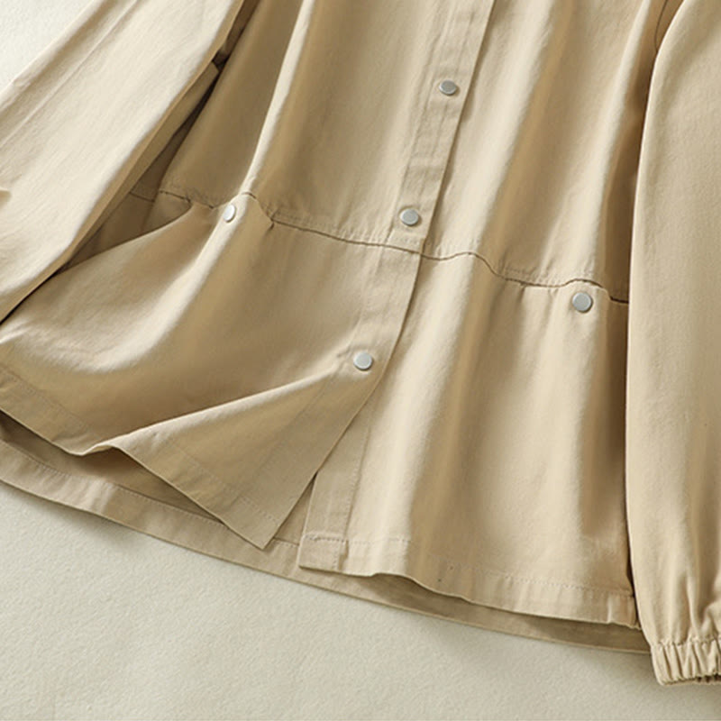 Buddha Stones Plain Button Design Stand Collar Women's Cotton Jacket - image 21